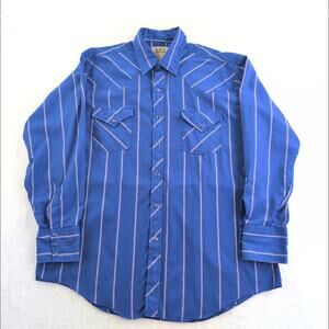 Ely Cattleman Western Pearl Snap Long Sleeved Shirt Men's 17-35 Royal Blue